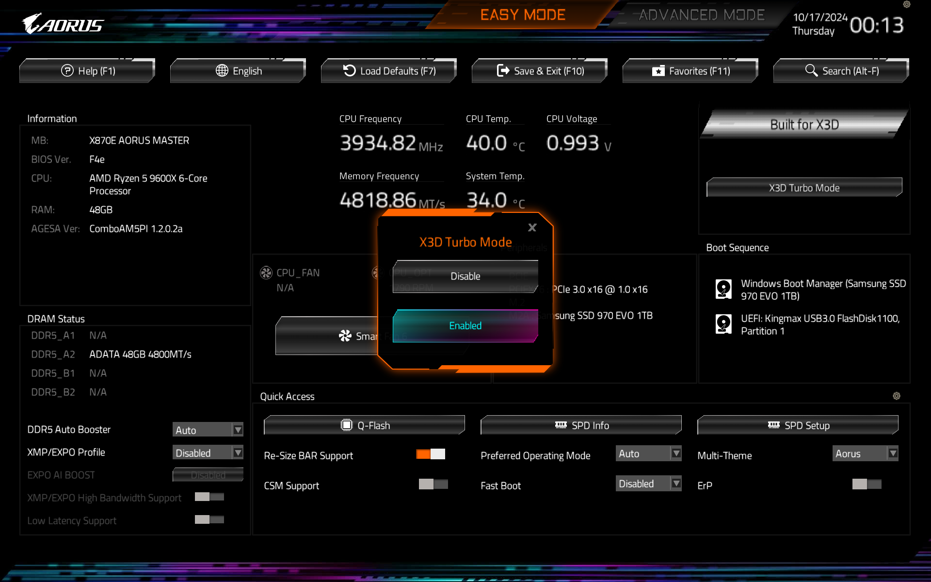 GIGABYTE X3D ターボ・モードでゲーム性能向上